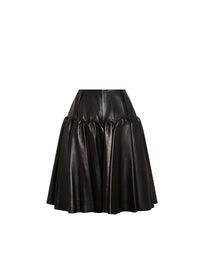 Pleated and flared skirt in leather - Nuit