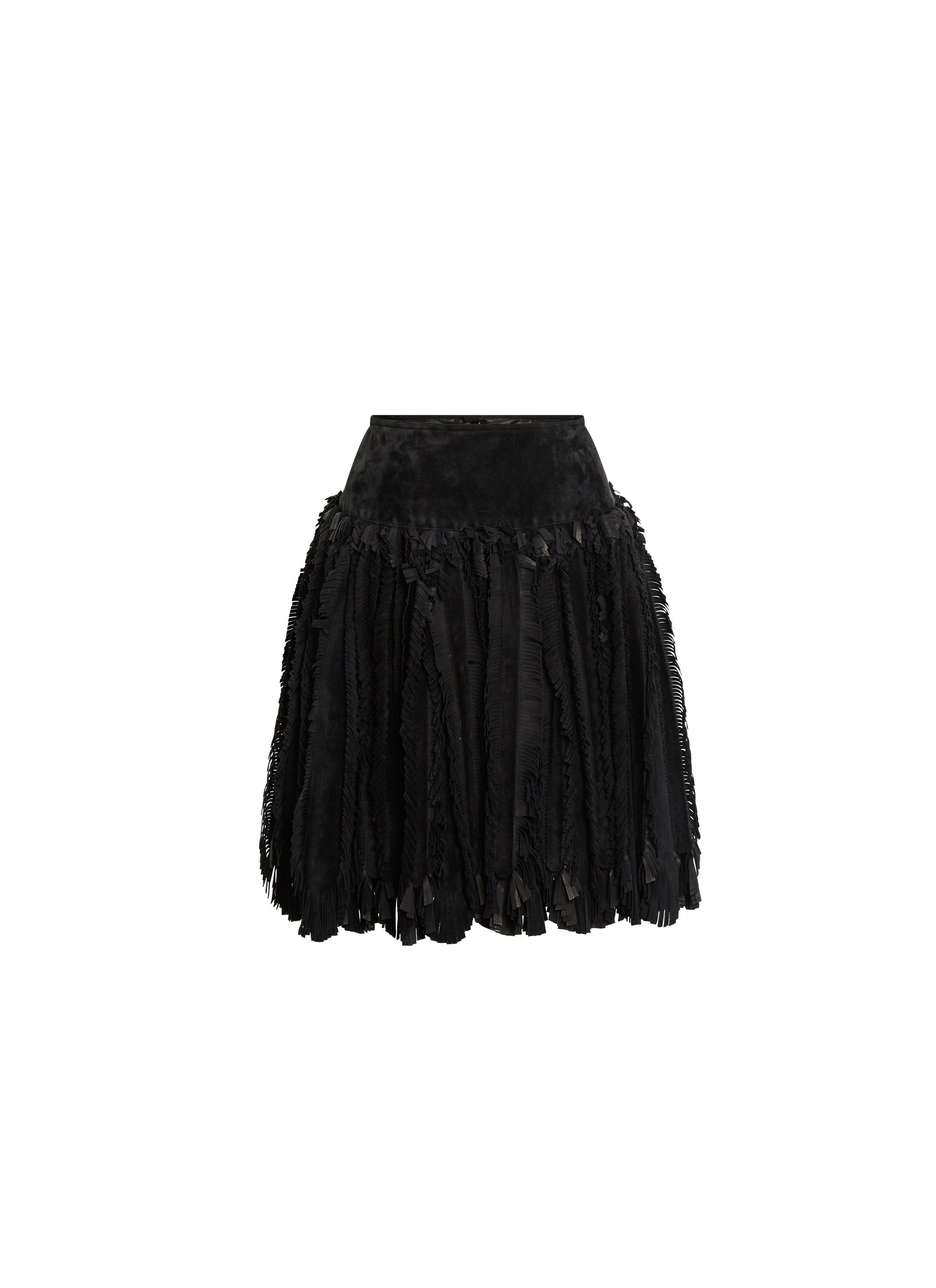 Fringed leather skirt - Black