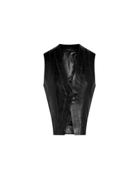 Vest with contrast stitching in leather - Black