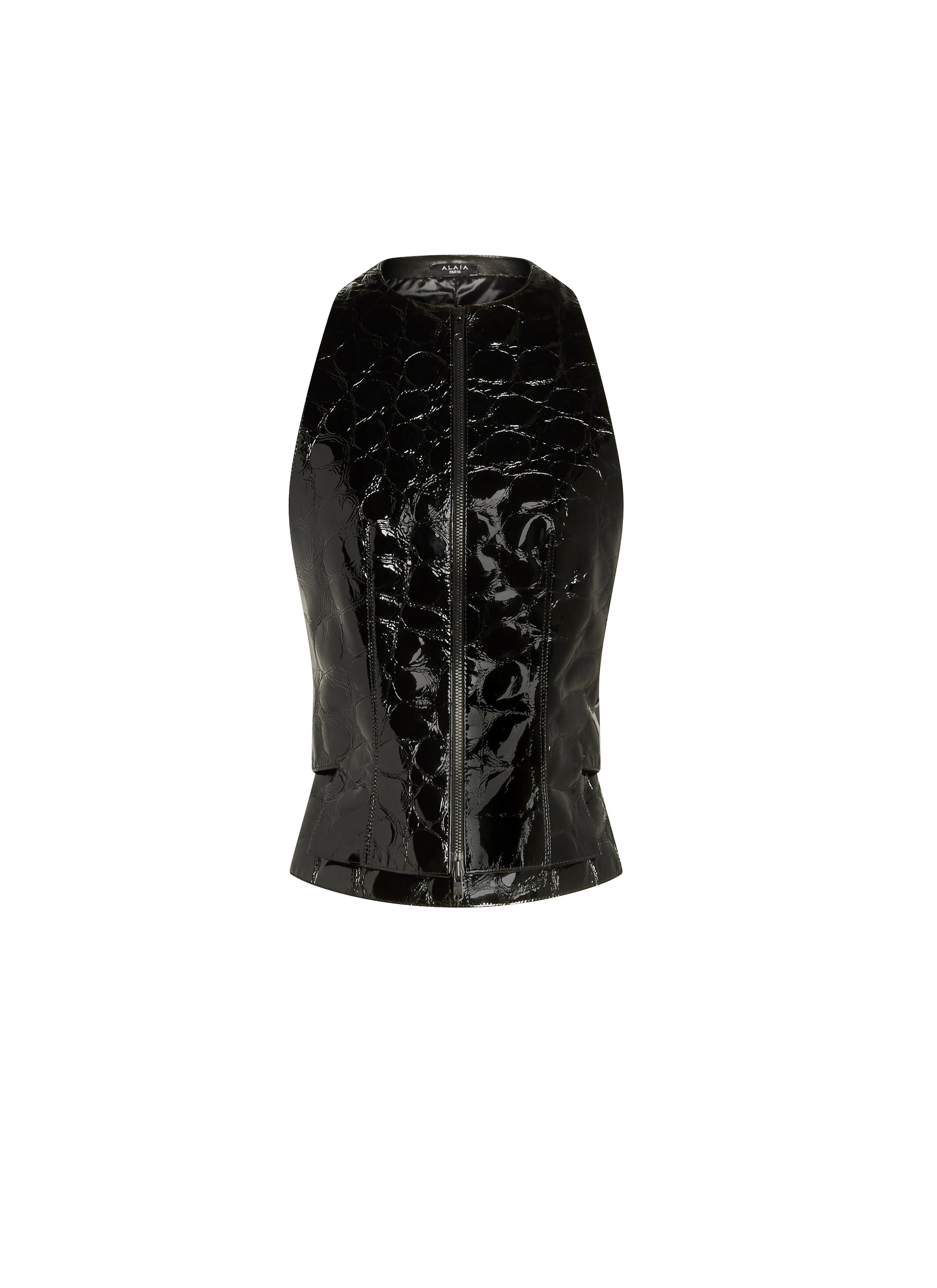 Alligator print leather waistcoat - Black