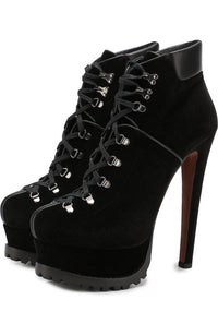 165 platform ankle boots in leather - Dark Navy