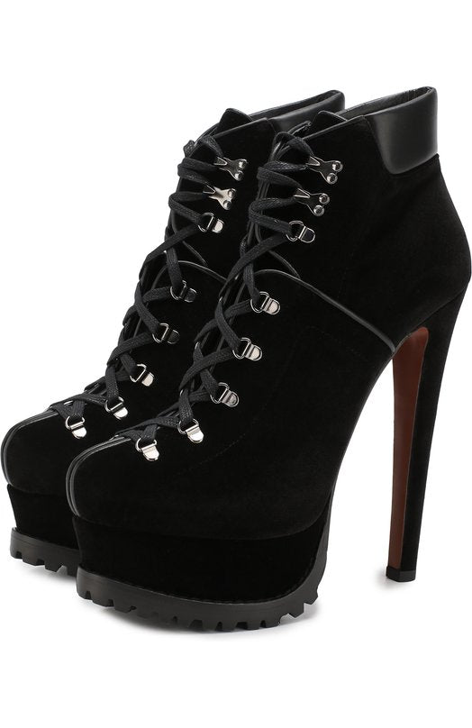 165 platform ankle boots in leather - Dark Navy