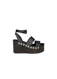 Sandales compensées à talons cloutés 90 en cuir - Noir