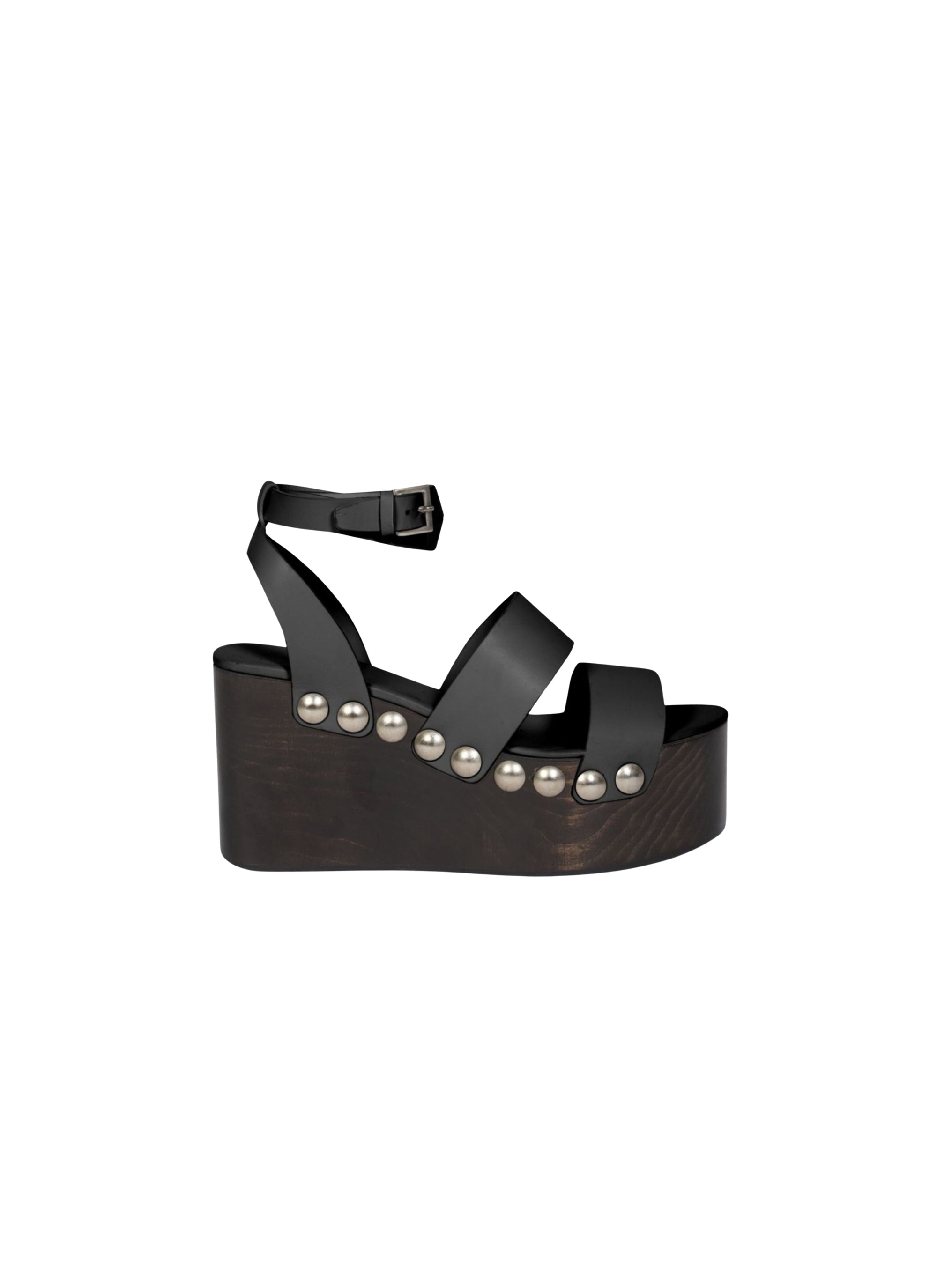 Sandales compensées à talons cloutés 90 en cuir - Noir