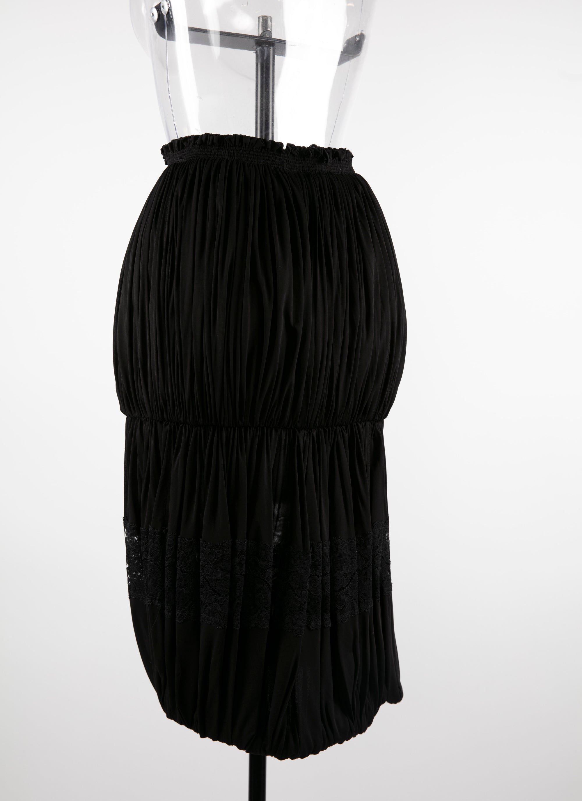 Jupe drapée taille élastique avec détail en dentelle - Noir