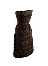 Gathered midi strapless dress - Chocolate