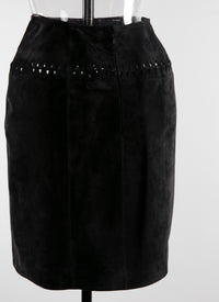 Perforated leather band skirt - Black intense