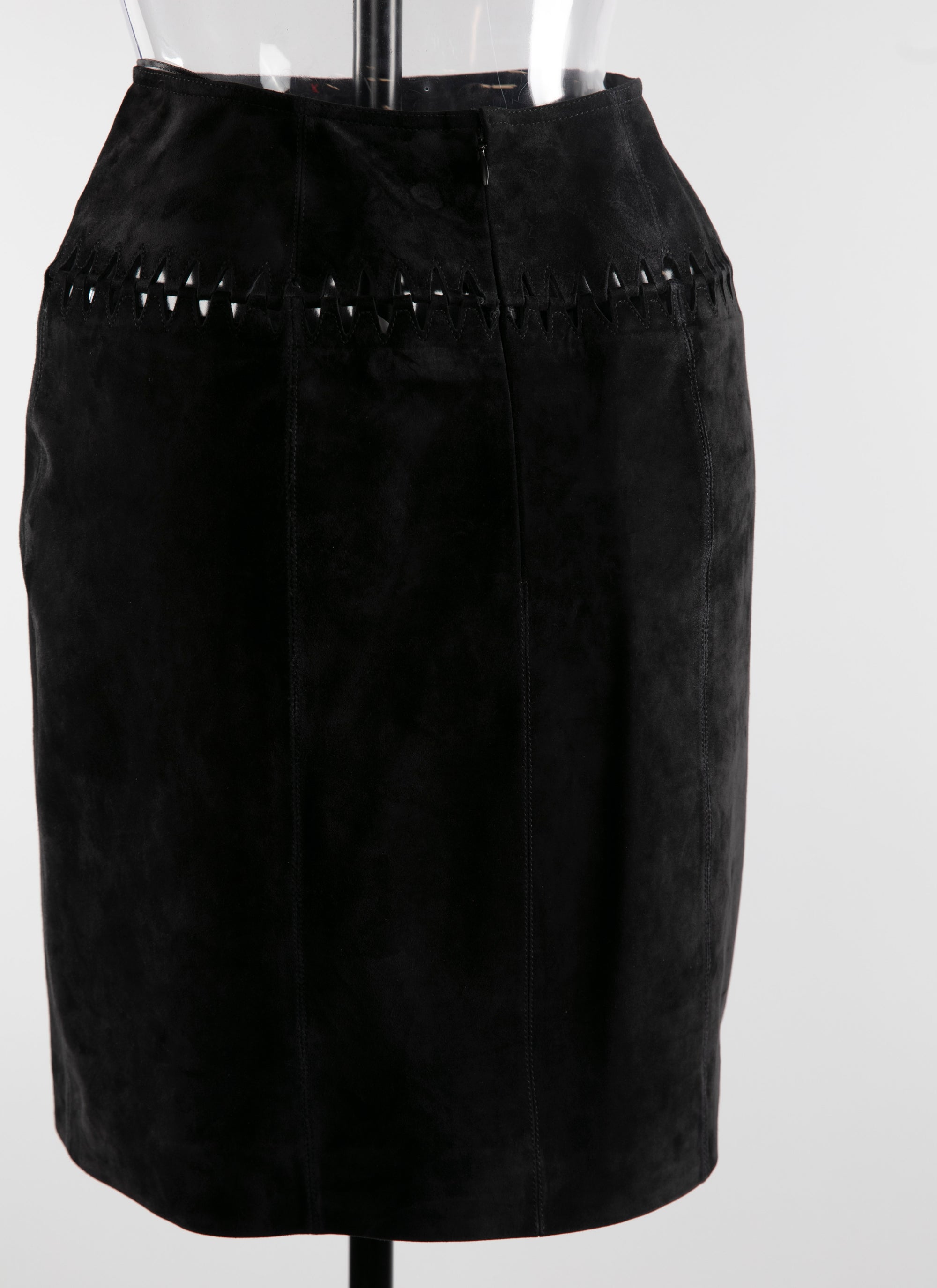 Perforated leather band skirt - Black intense