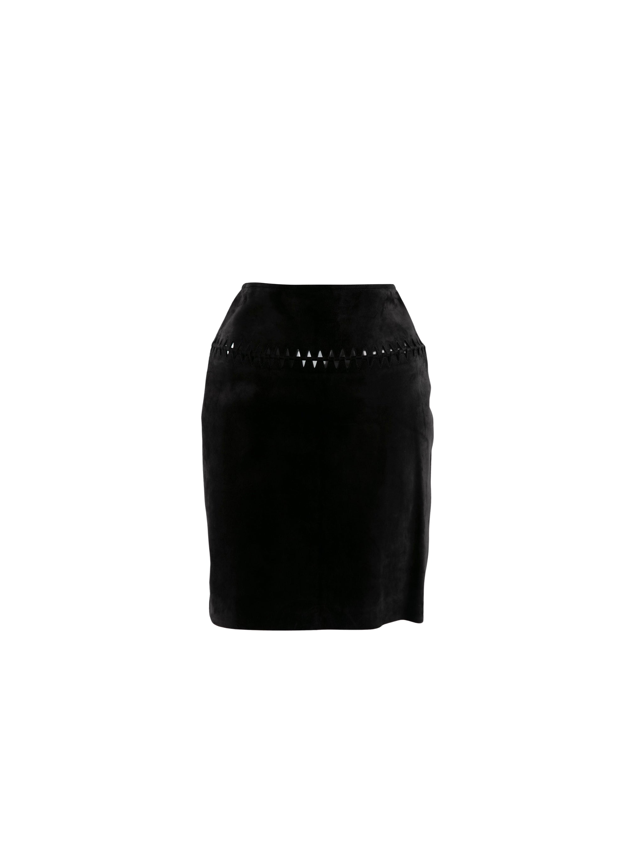 Perforated leather band skirt - Black intense