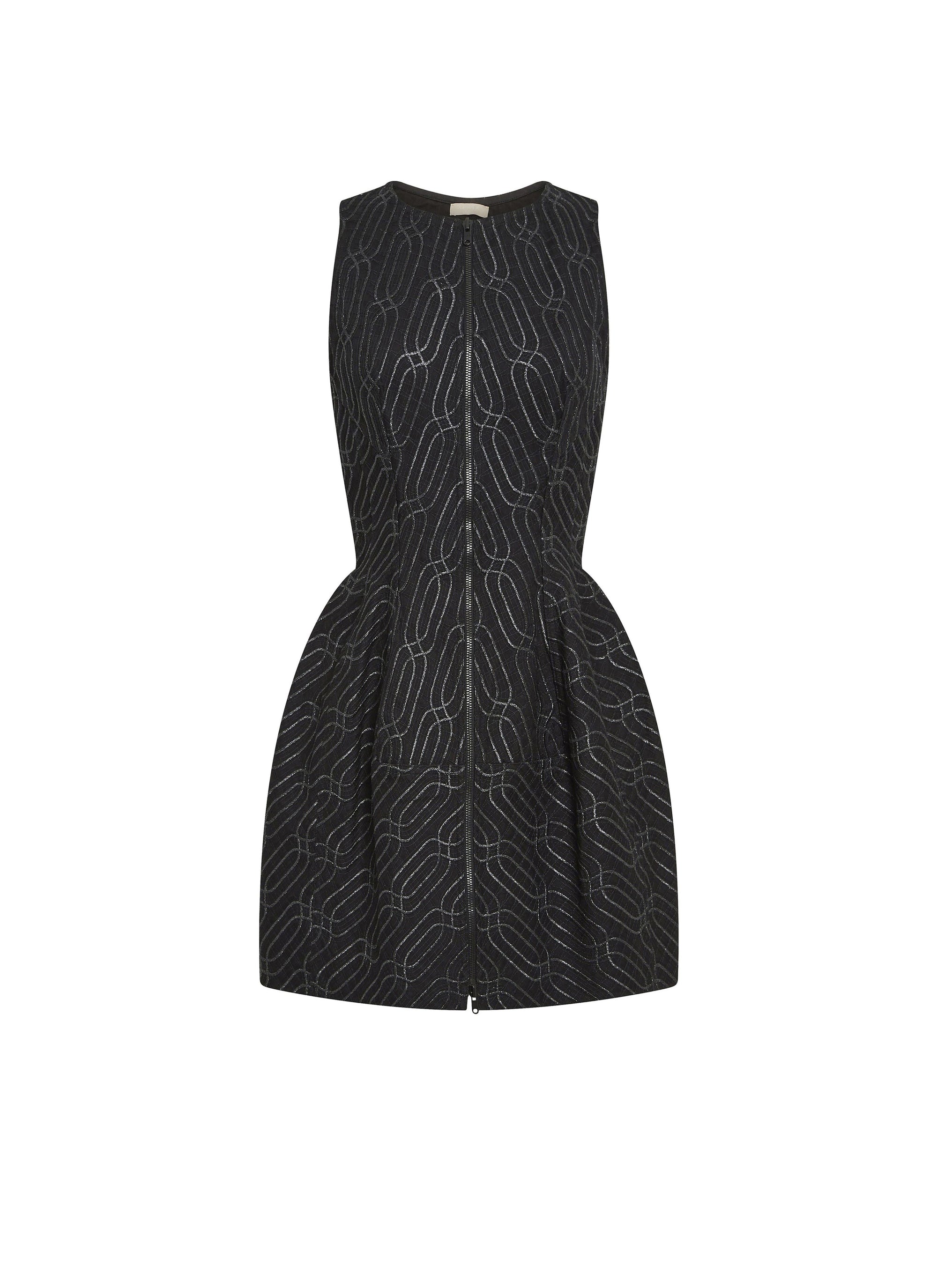 Embroidered short zip dress - Red & White