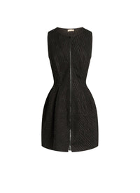 Embroidered short zip dress - Black