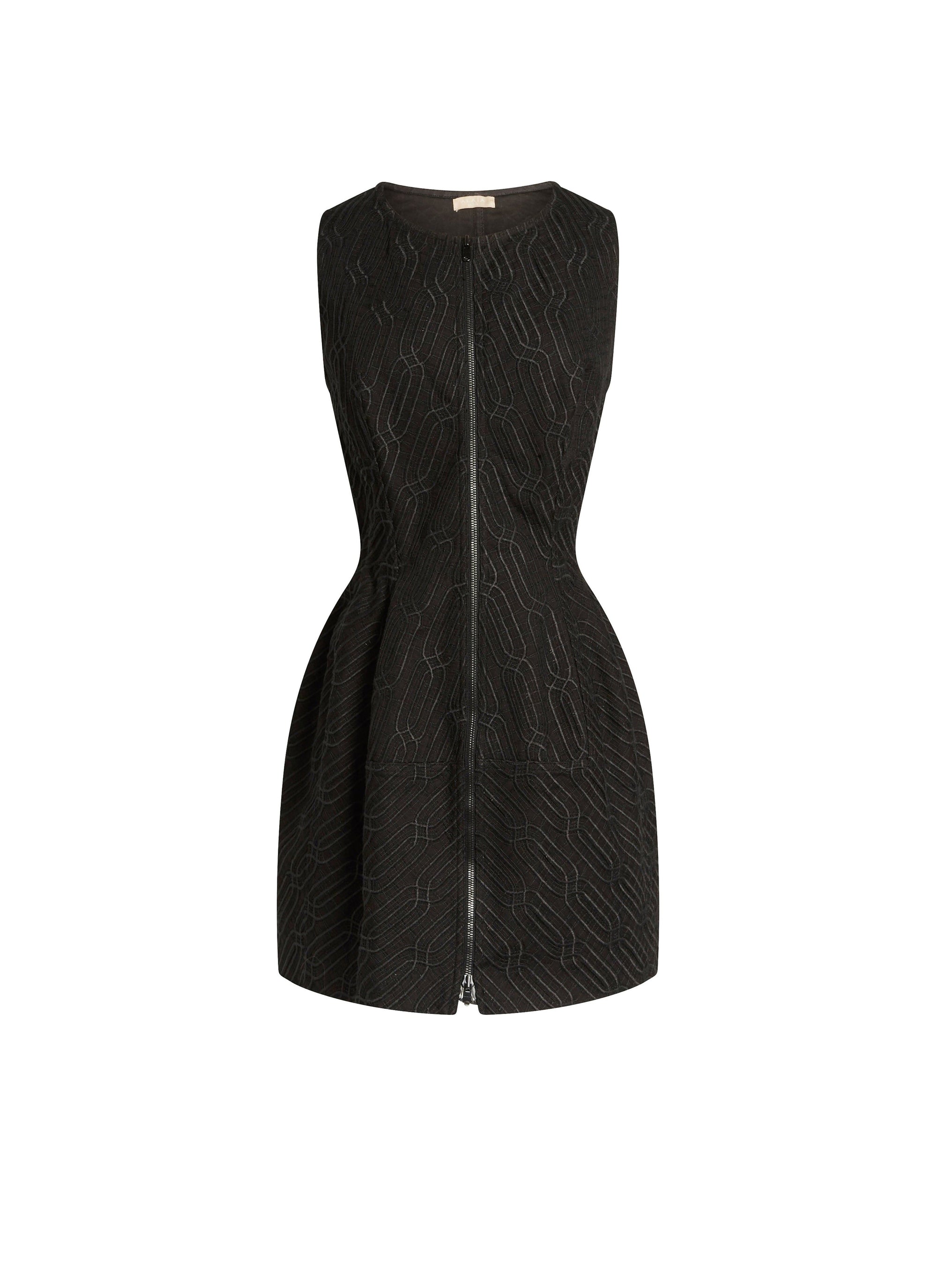 Embroidered short zip dress - Black