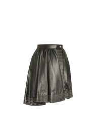 Short asymmetric diving skirt in leather - Black