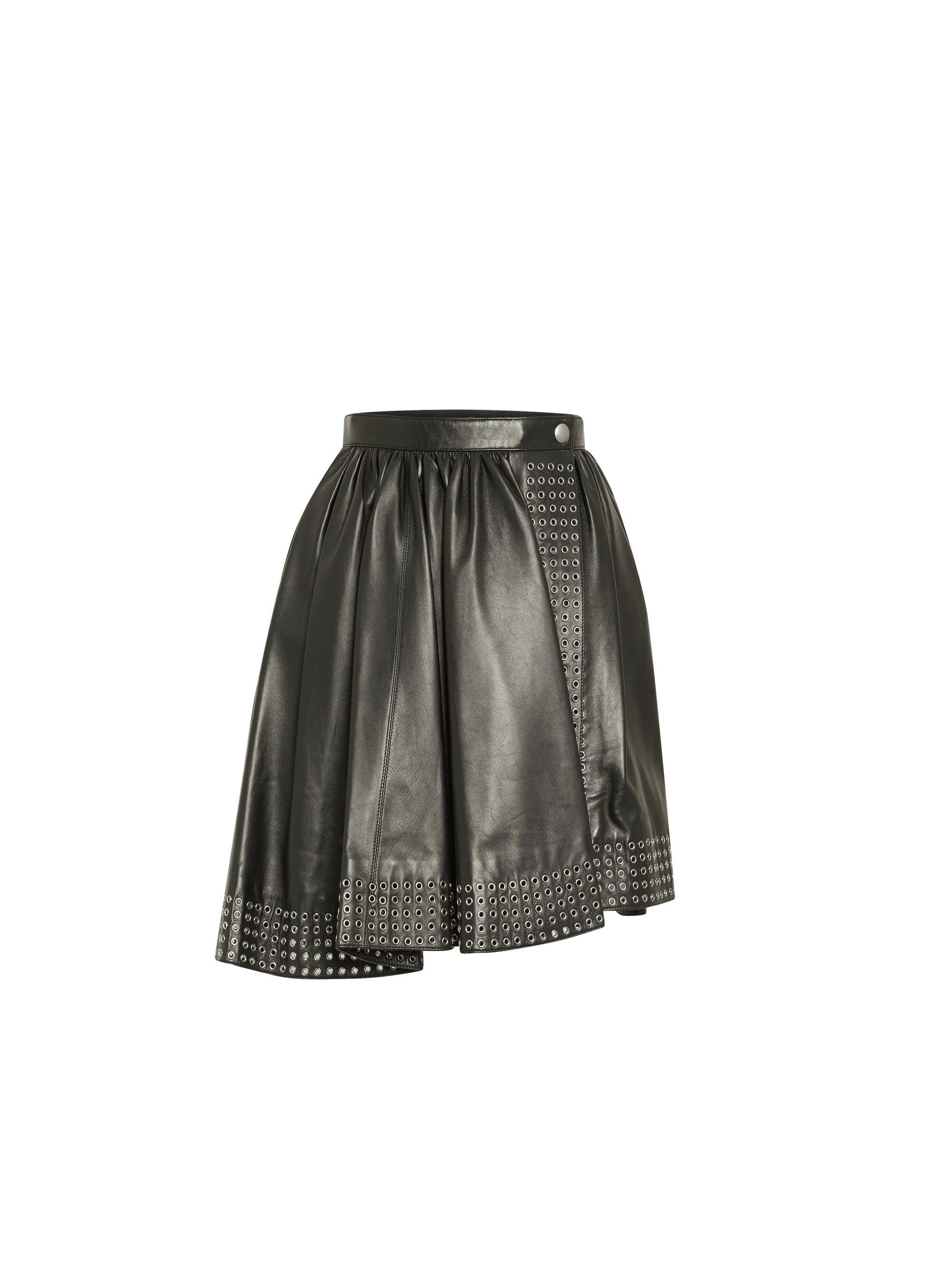 Short asymmetric diving skirt in leather - Black