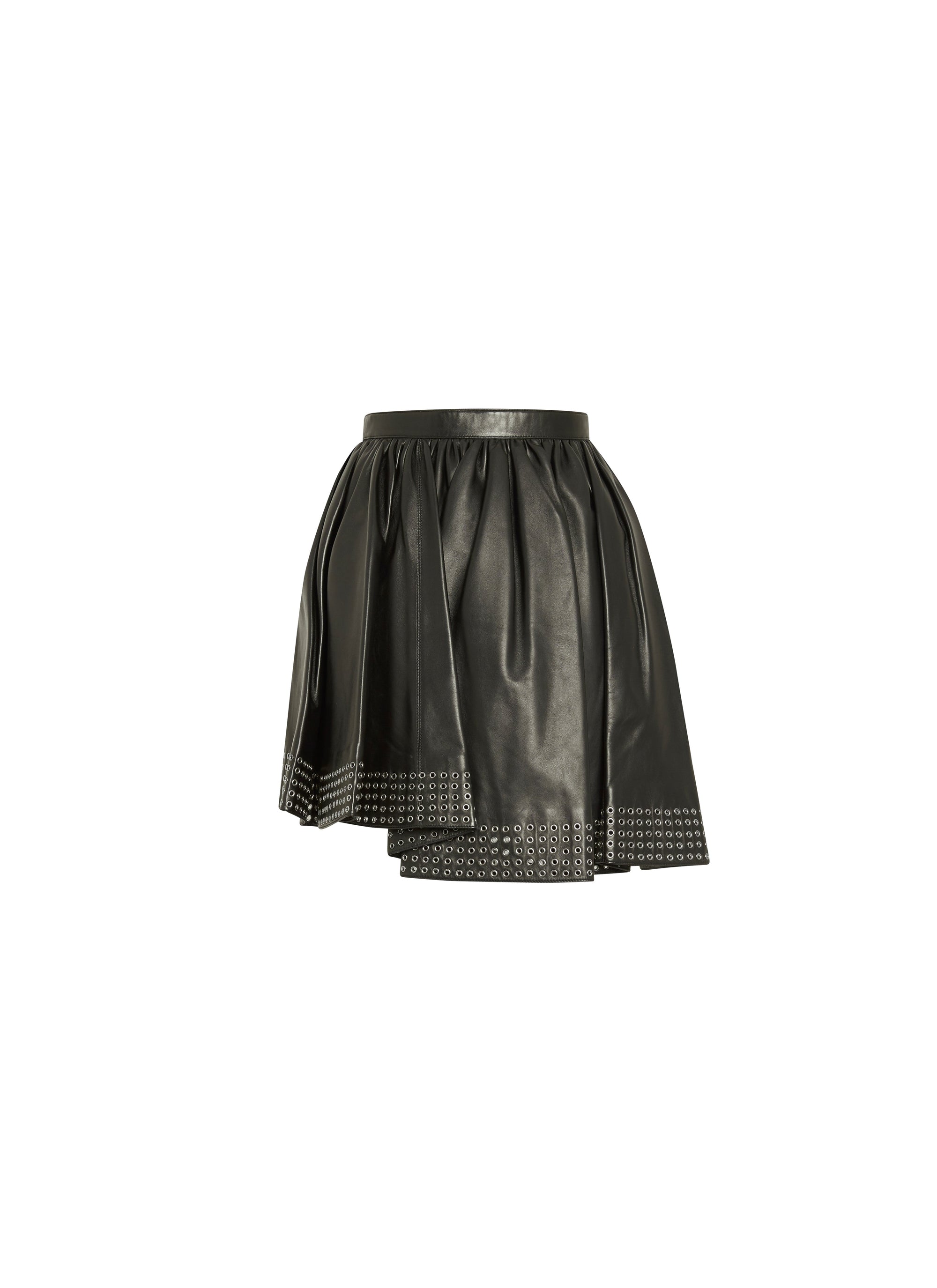 Short asymmetric skirt in leather - Black intense