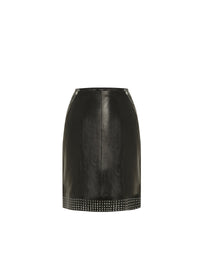Leather Eyelet Shift Skirt - Black