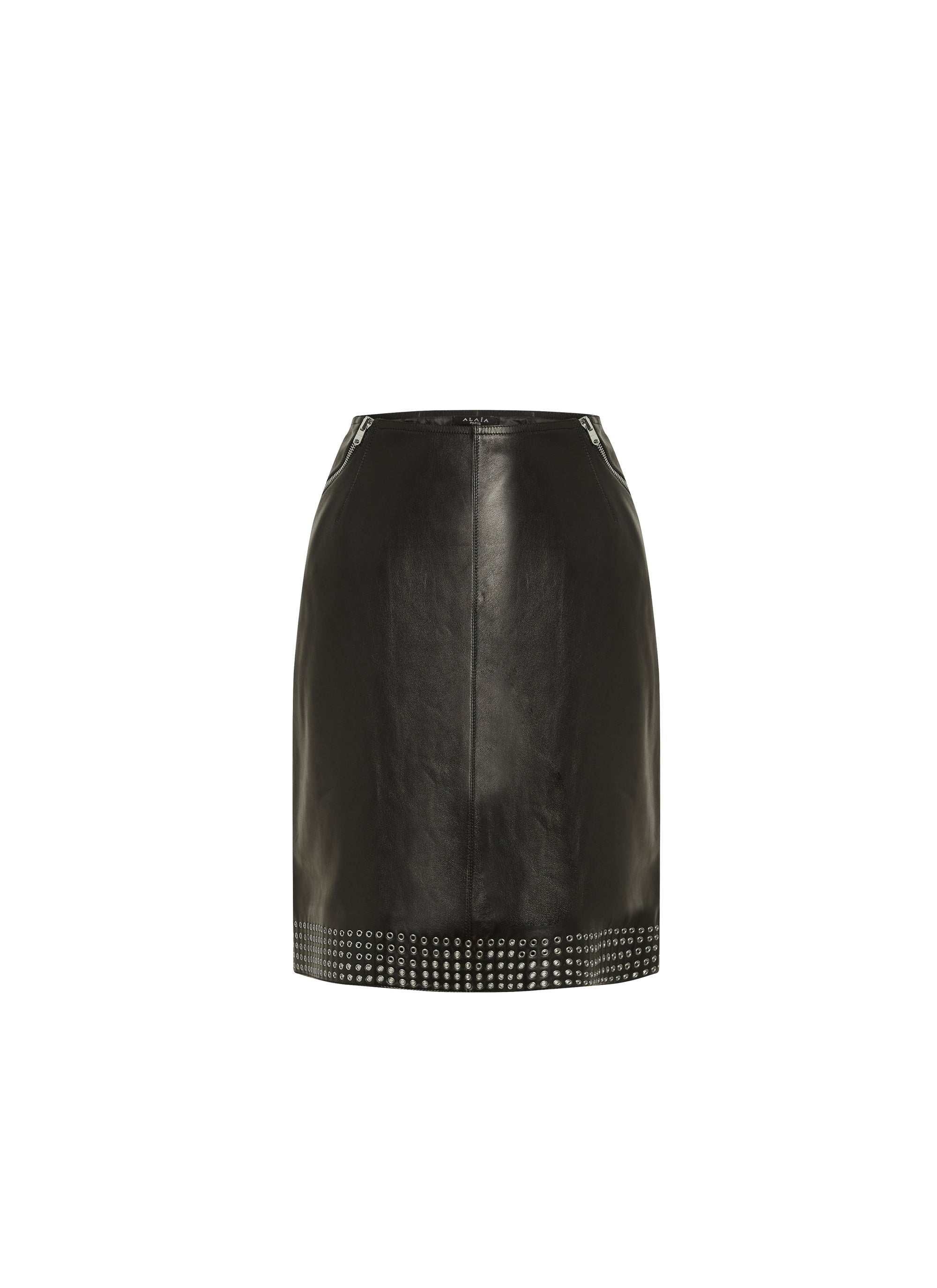 Leather Eyelet Shift Skirt - Black
