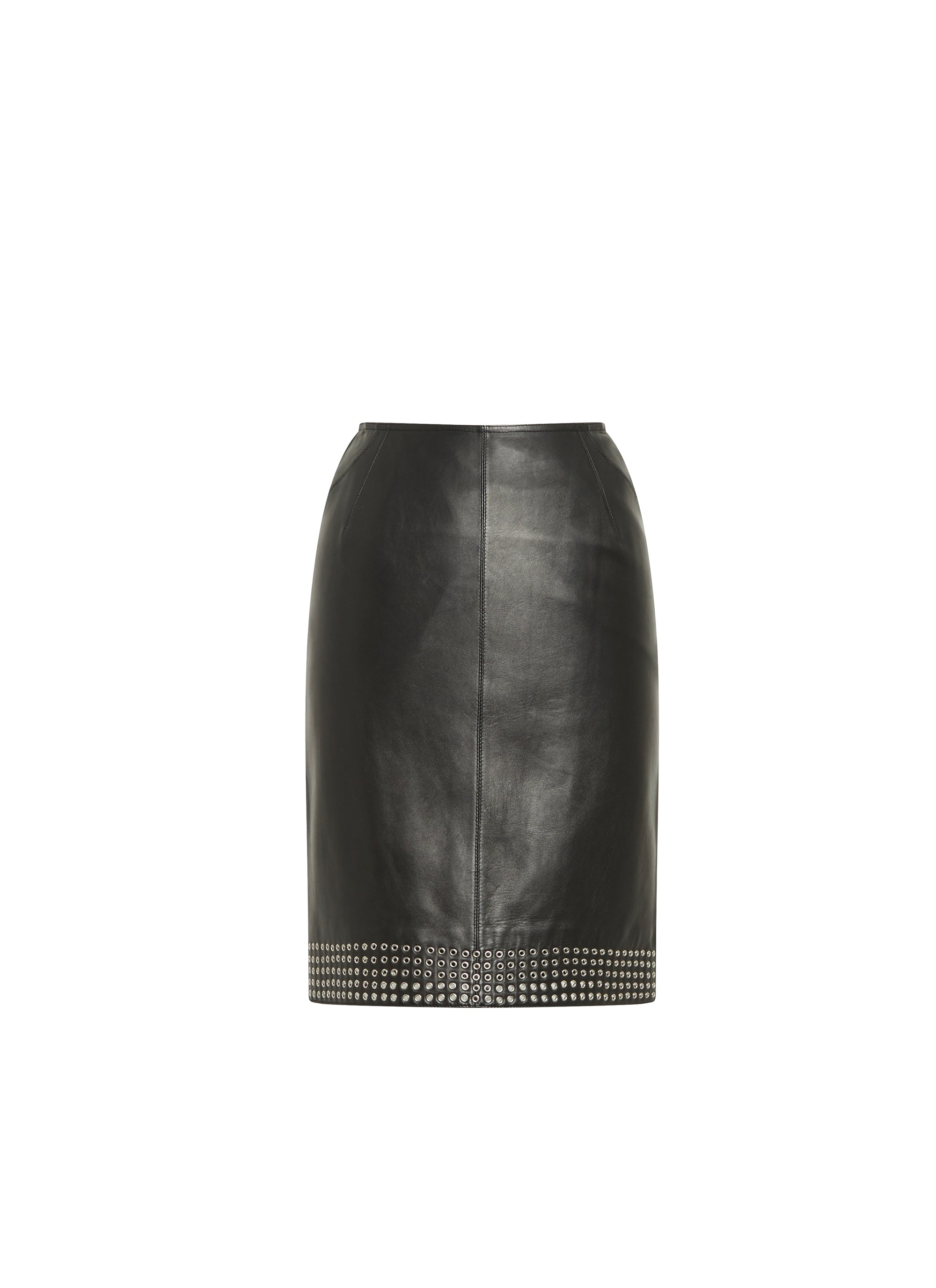 Jupe cloutée à coupe droite plongée en cuir - Noir