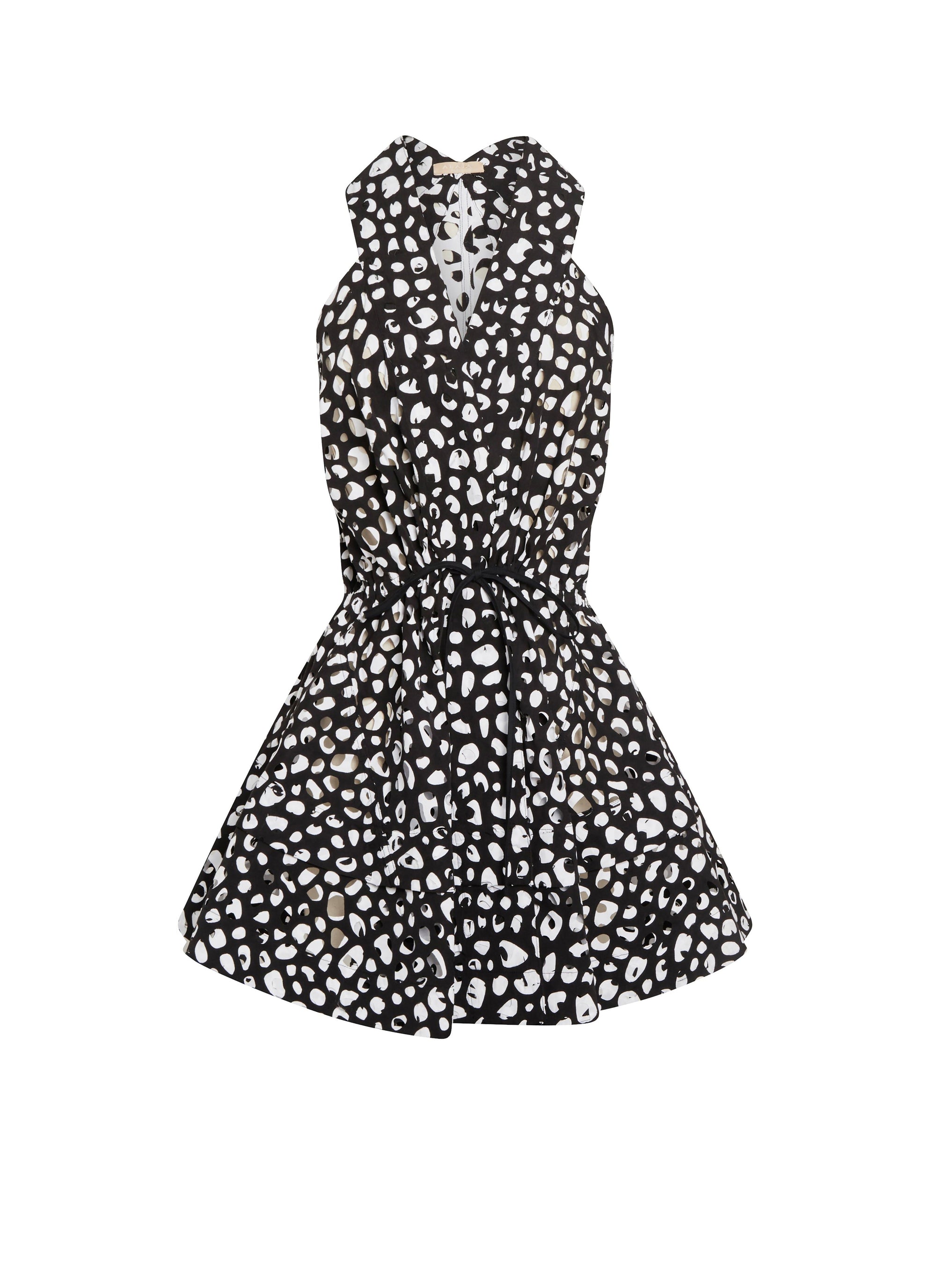 Sleeveless Belted Dress - Black & Black