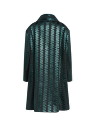Wool and cashmere long coat with wave embroidery - Green