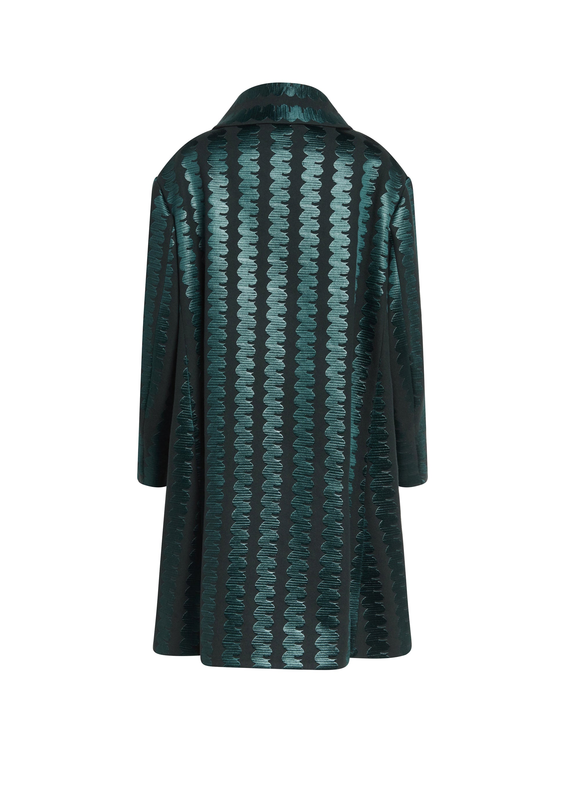 Wool and cashmere long coat with wave embroidery - Green