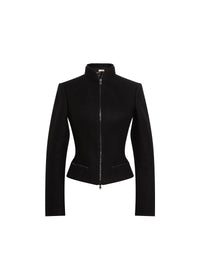 Fitted short jacket with zip pockets in wool blend - Black