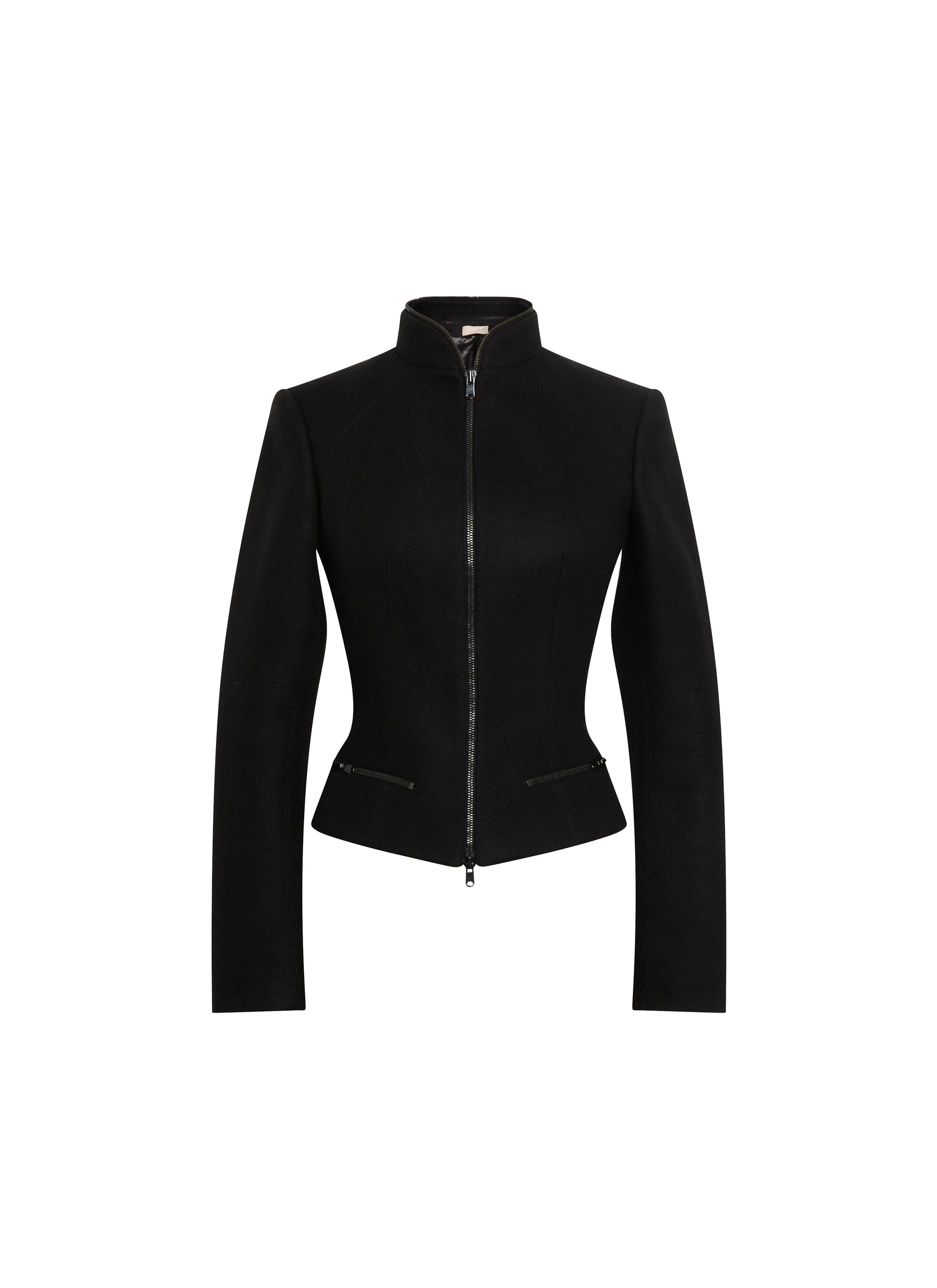 Fitted short jacket with zip pockets in wool blend - Black