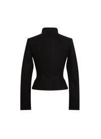 Fitted short jacket with zip pockets in wool blend - Black