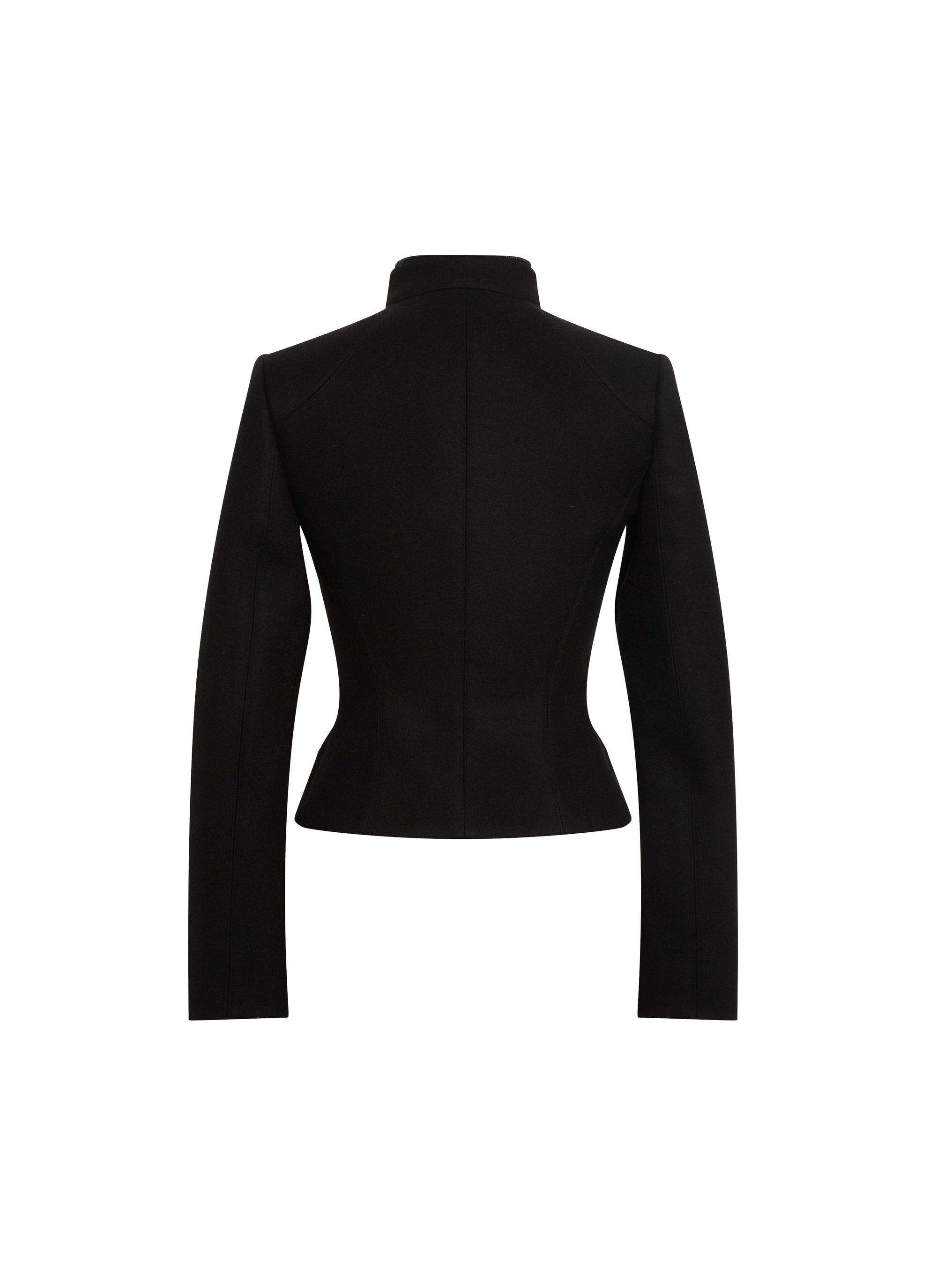 Fitted short jacket with zip pockets in wool blend - Black