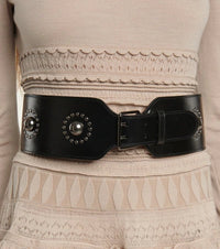 Studded buckle belt in leather - Black & Ruthenium