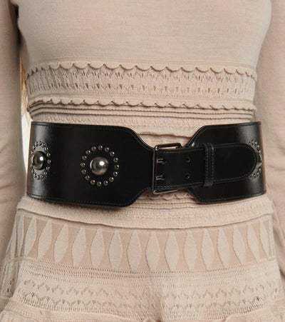 Studded buckle belt in leather - Black & Ruthenium