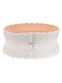 Leather corset belt with silver detailing - Optic White