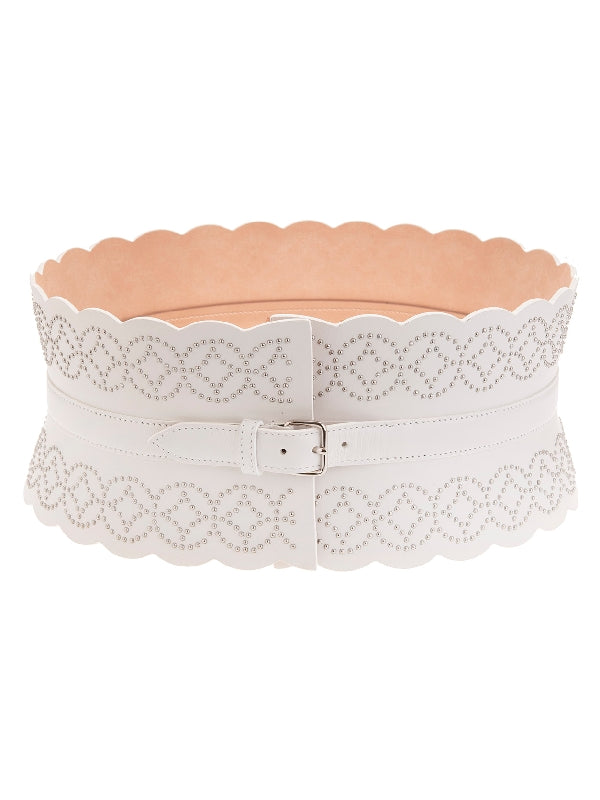 Leather corset belt with silver detailing - Optic White
