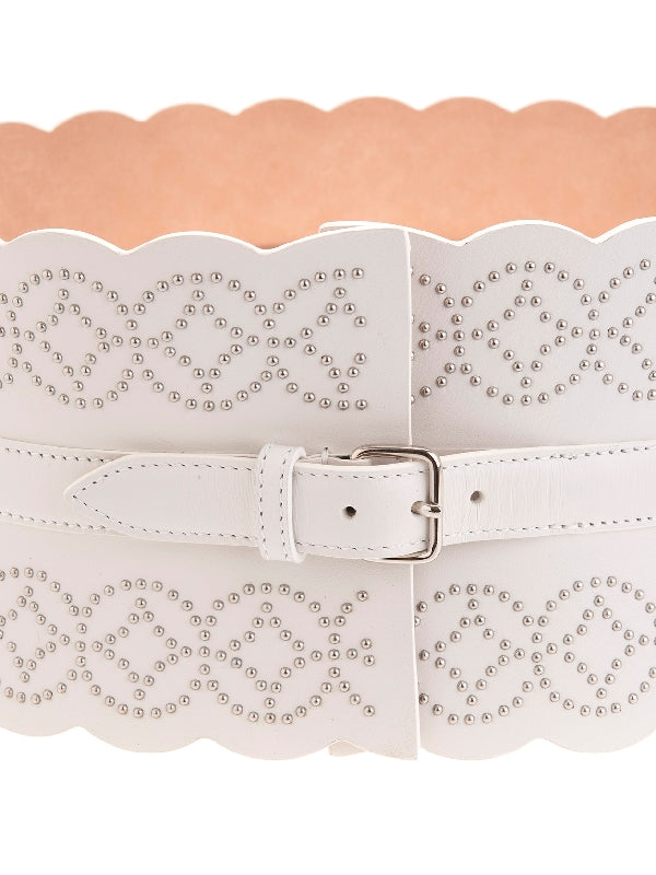 Leather corset belt with silver detailing - Optic White