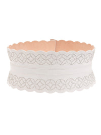 Leather corset belt with silver detailing - Optic White