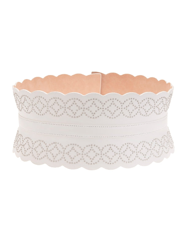 Leather corset belt with silver detailing - Optic White
