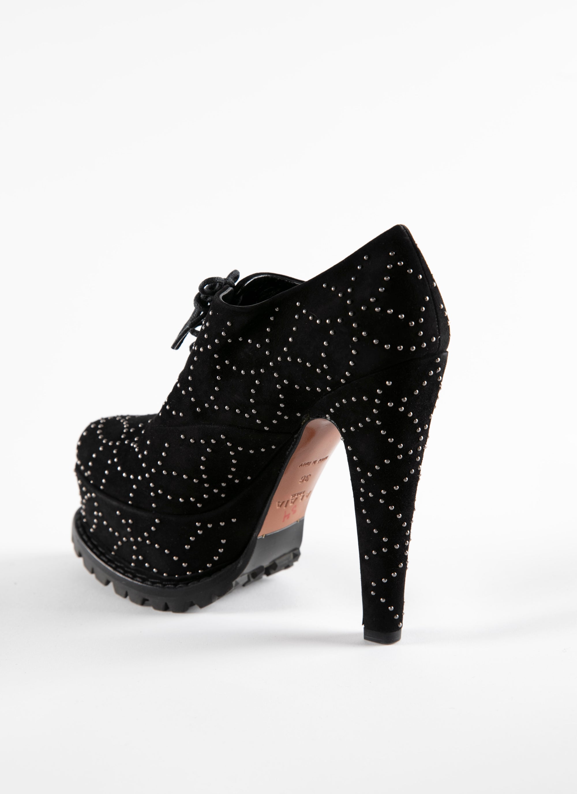 Studded platform boots with leather laces - Black intense