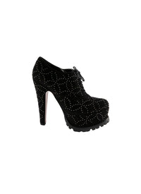 Studded platform ankle boots with laces in leather - Black