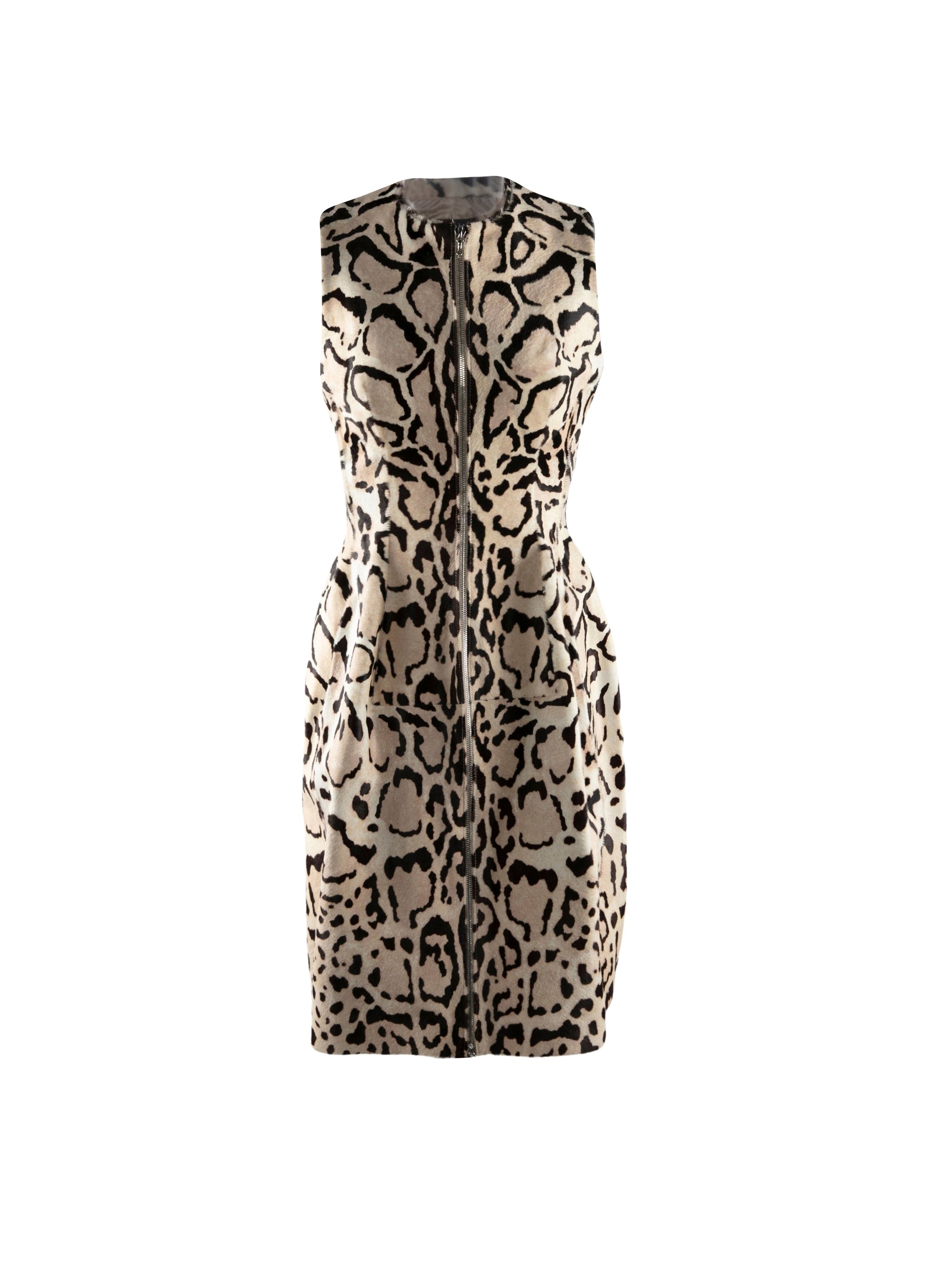 Zip dress in leather - Brown