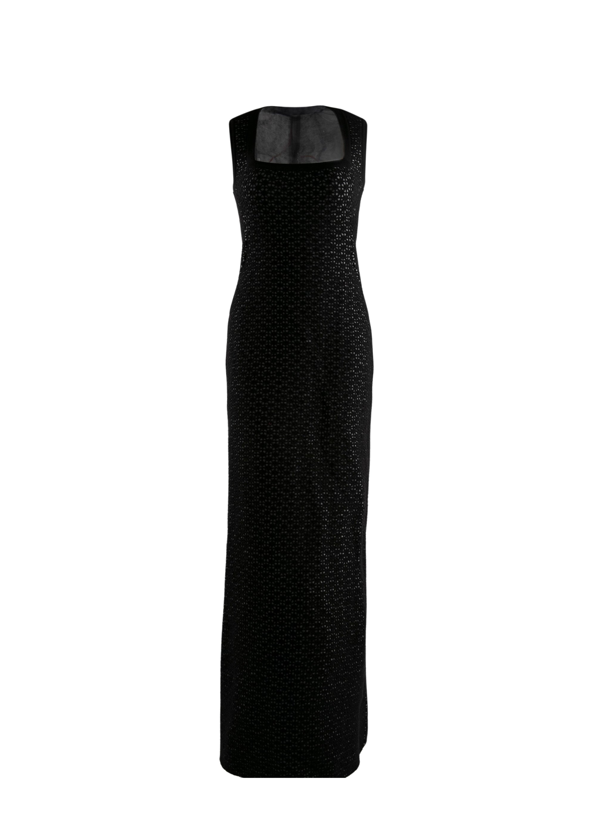 Openwork square neck sleeveless maxi dress - Black & Grey