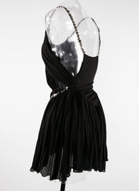Short pleated dress with cut-outs and chains - Black intense