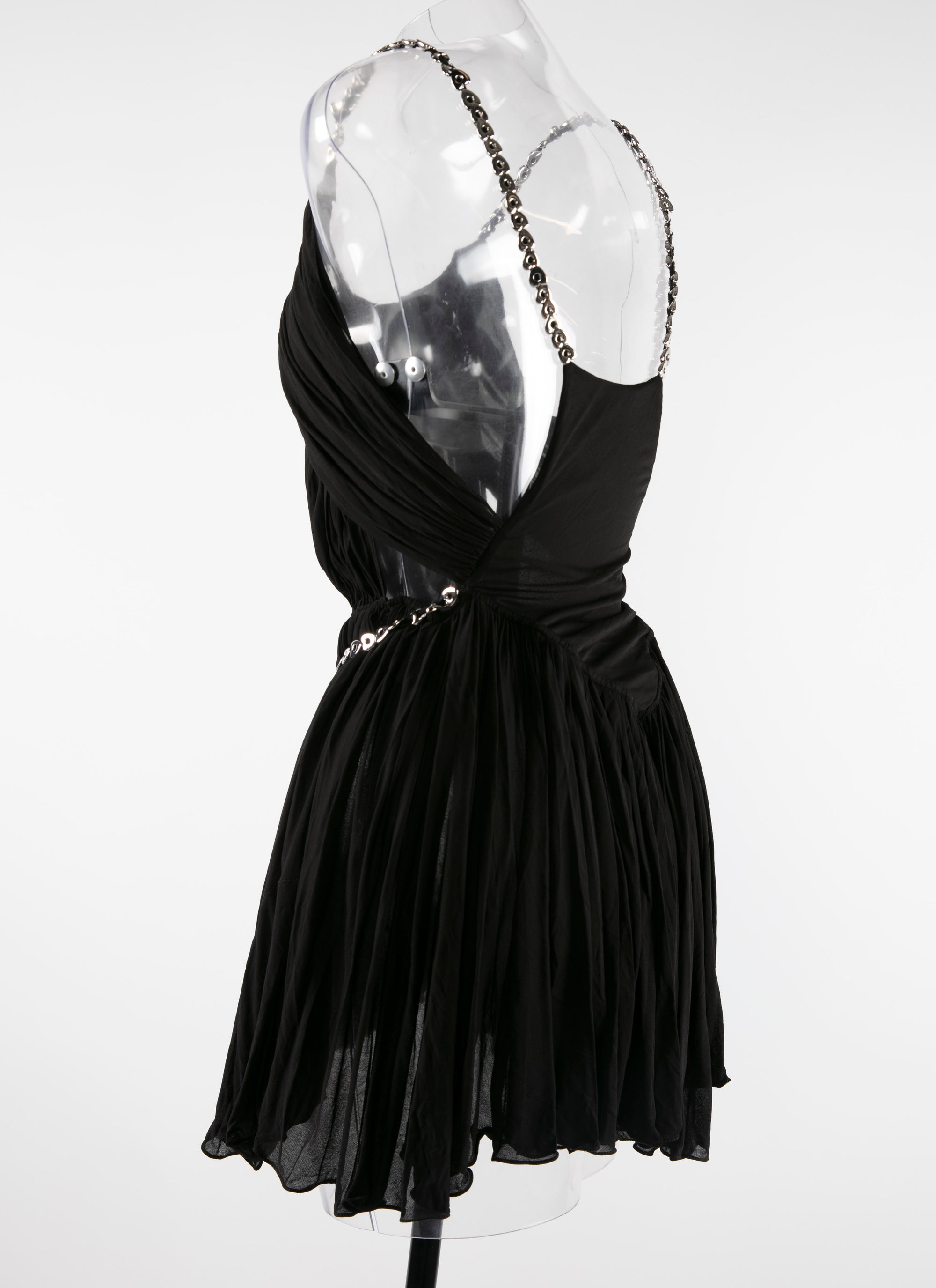 Short pleated dress with cut-outs and chains - Black intense
