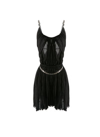 Short pleated dress with cut-outs and chains - Black intense