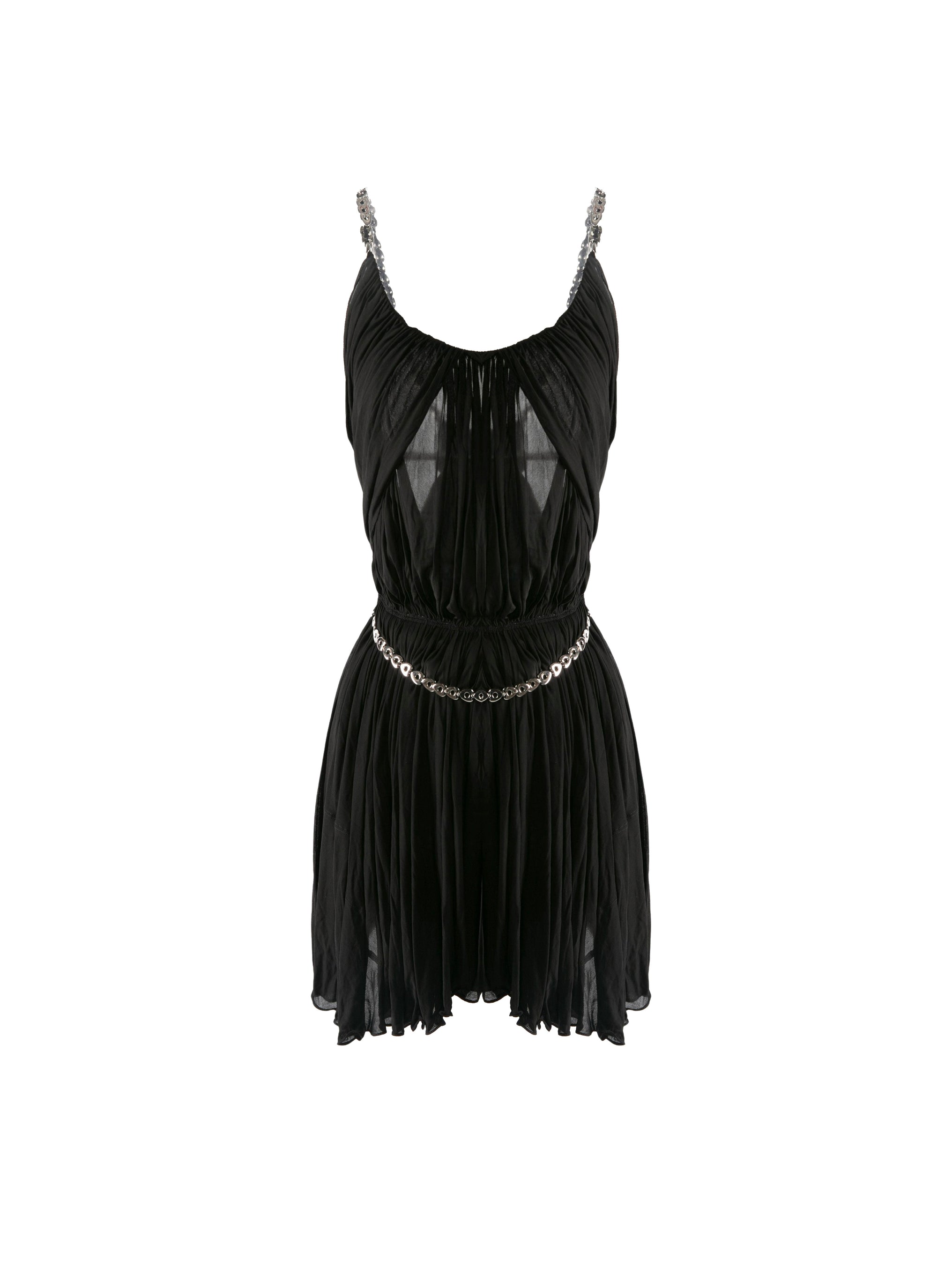 Short pleated dress with cut-outs and chains - Black intense