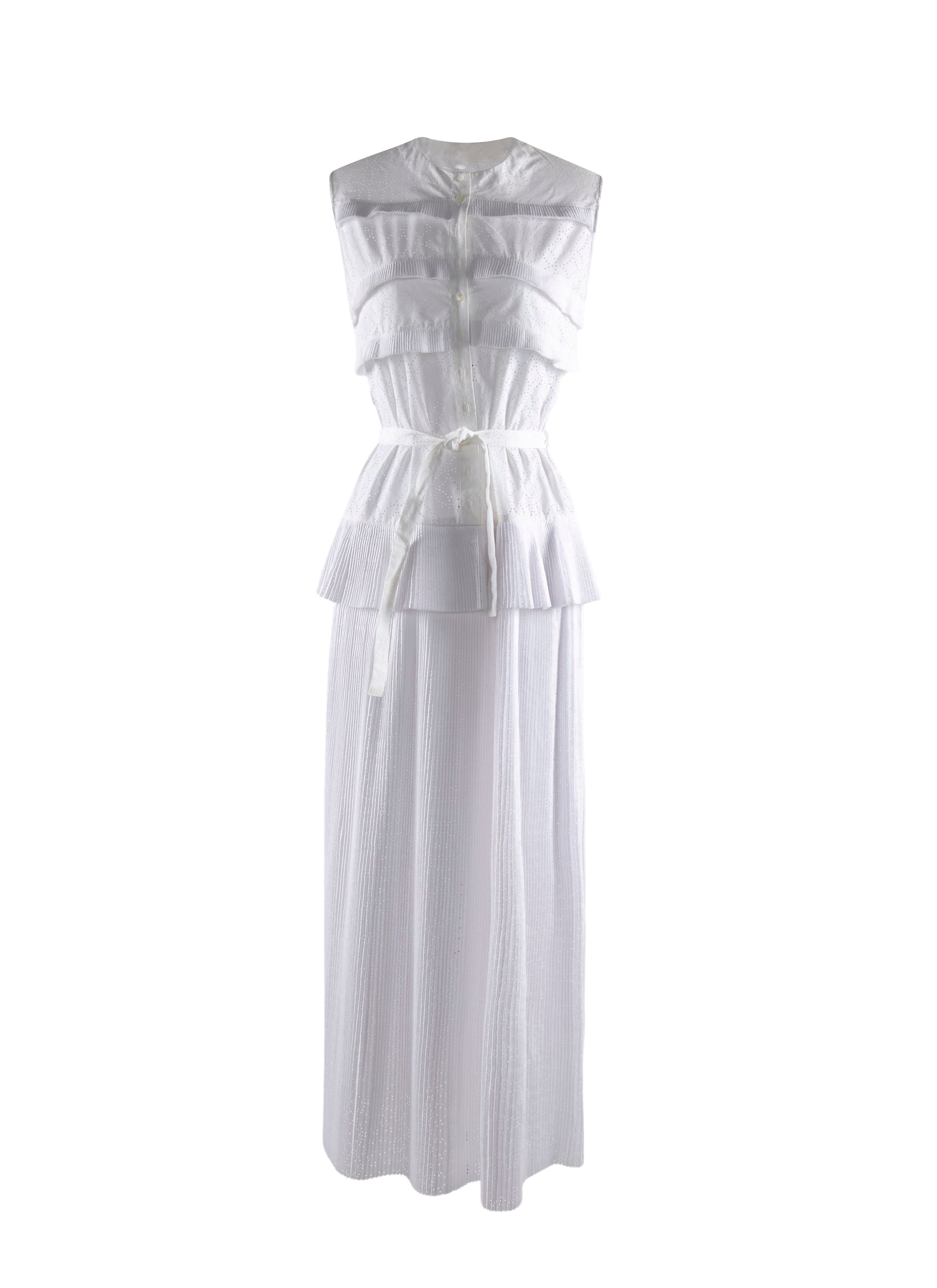 Robe longue plissée perforée sans manches - Blanc Optique