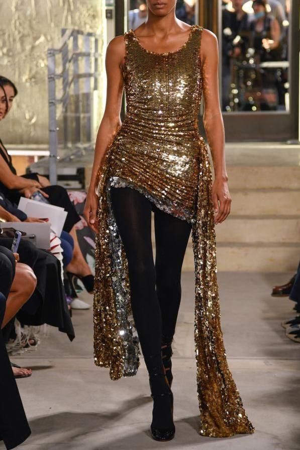 Two-tone Sequin Short Dress - Gold & Silver