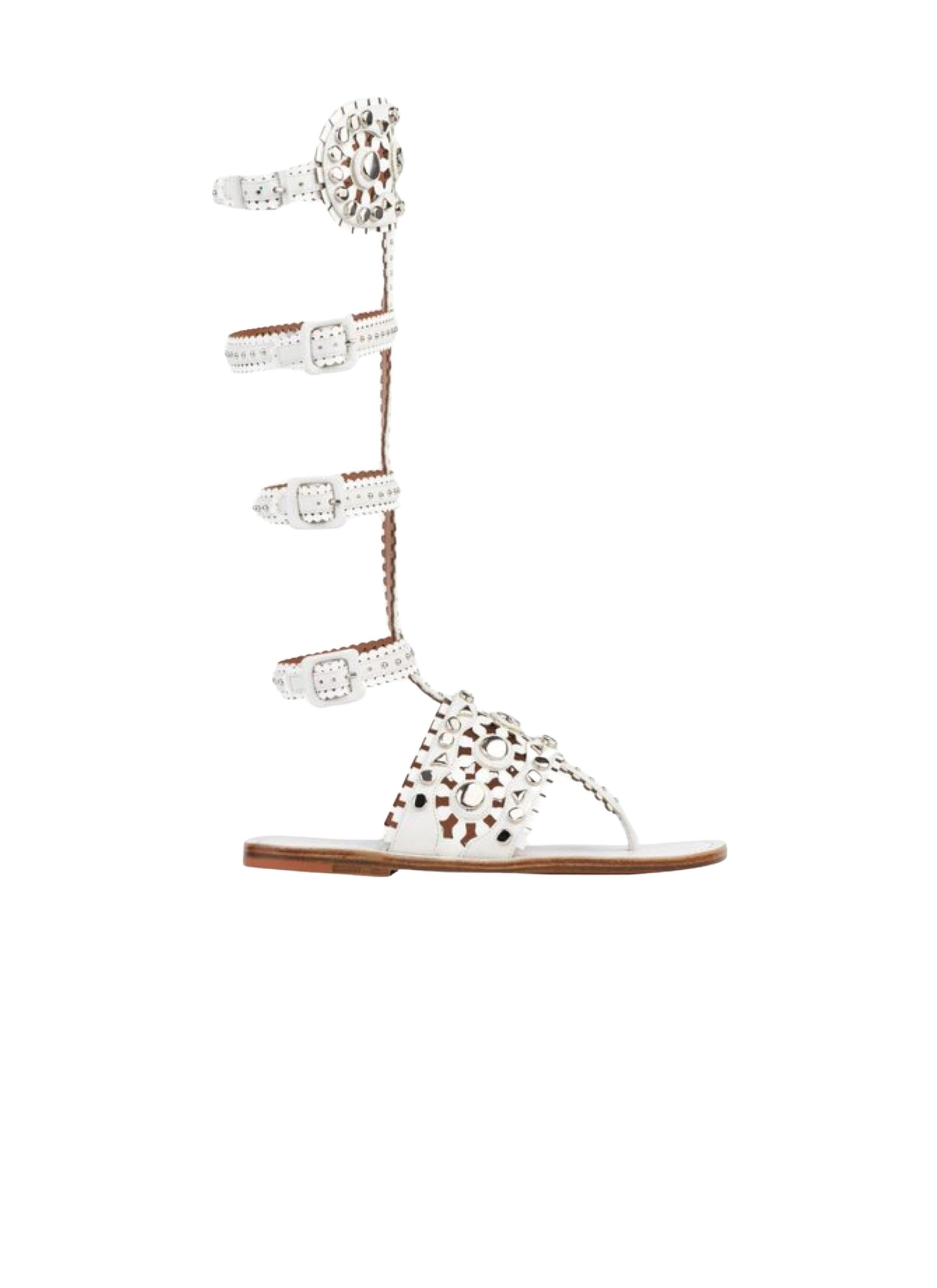 Leather spartan high sandals - Off White