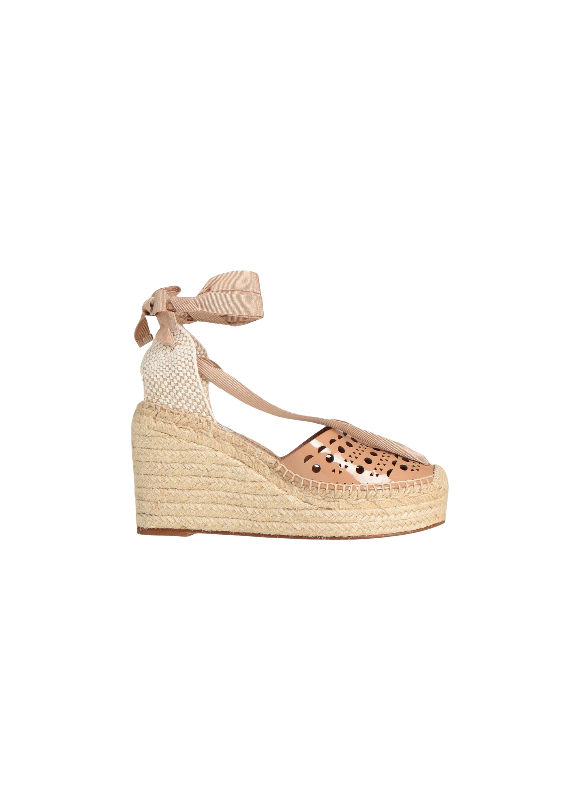 Espadrilles en cuir ajourées avec noeud - Chair