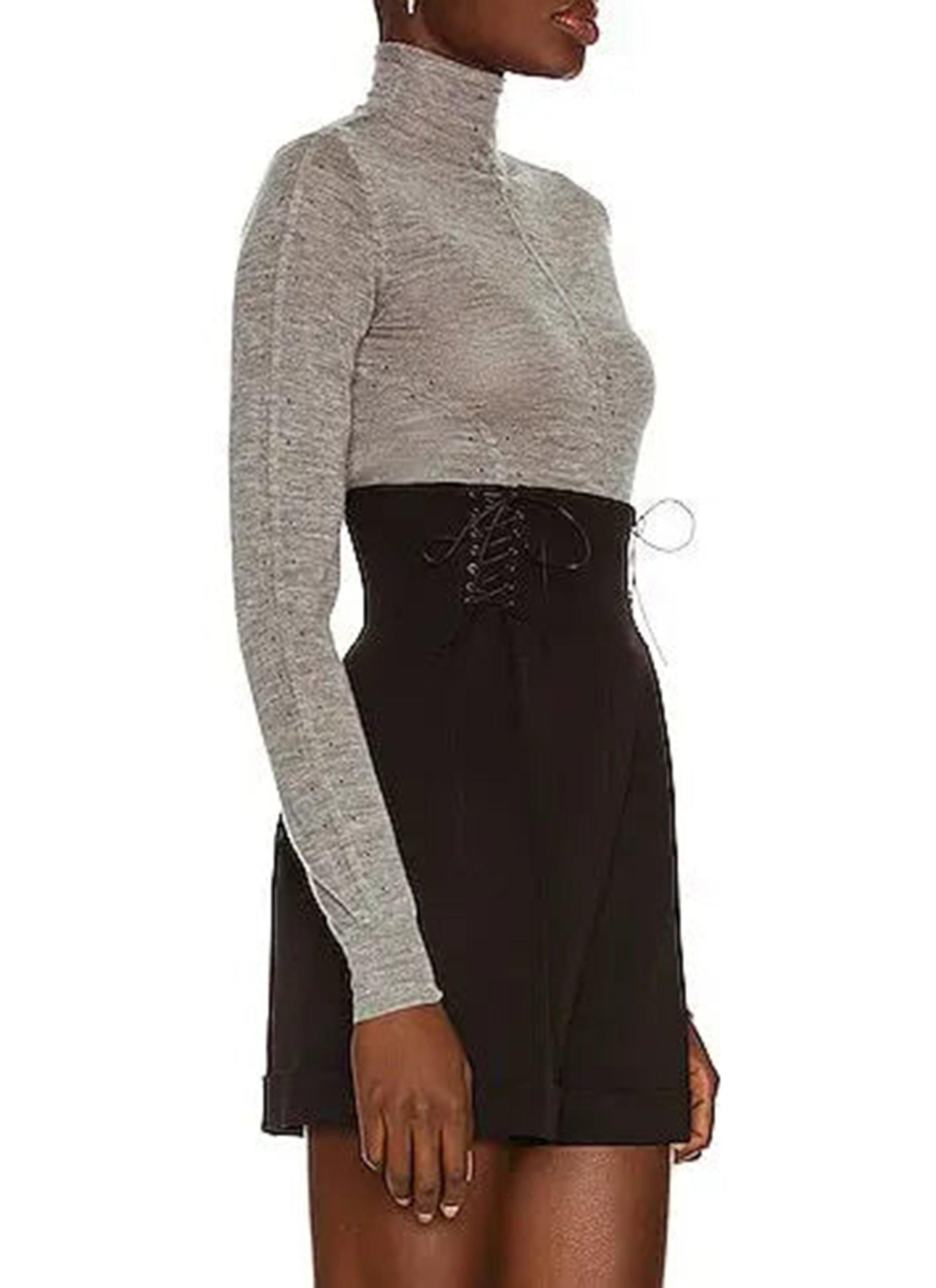 Pull à manches longues à col roulé en cachemire - Gris chiné