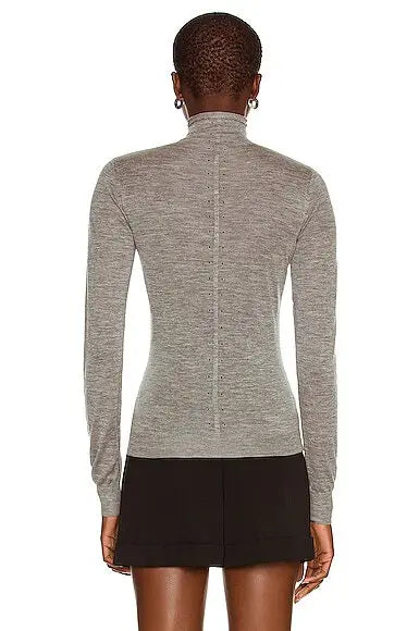 Pull à manches longues à col roulé en cachemire - Gris chiné